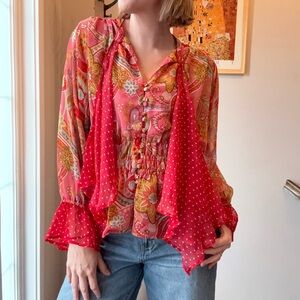 Floral Paisley Red Blouse